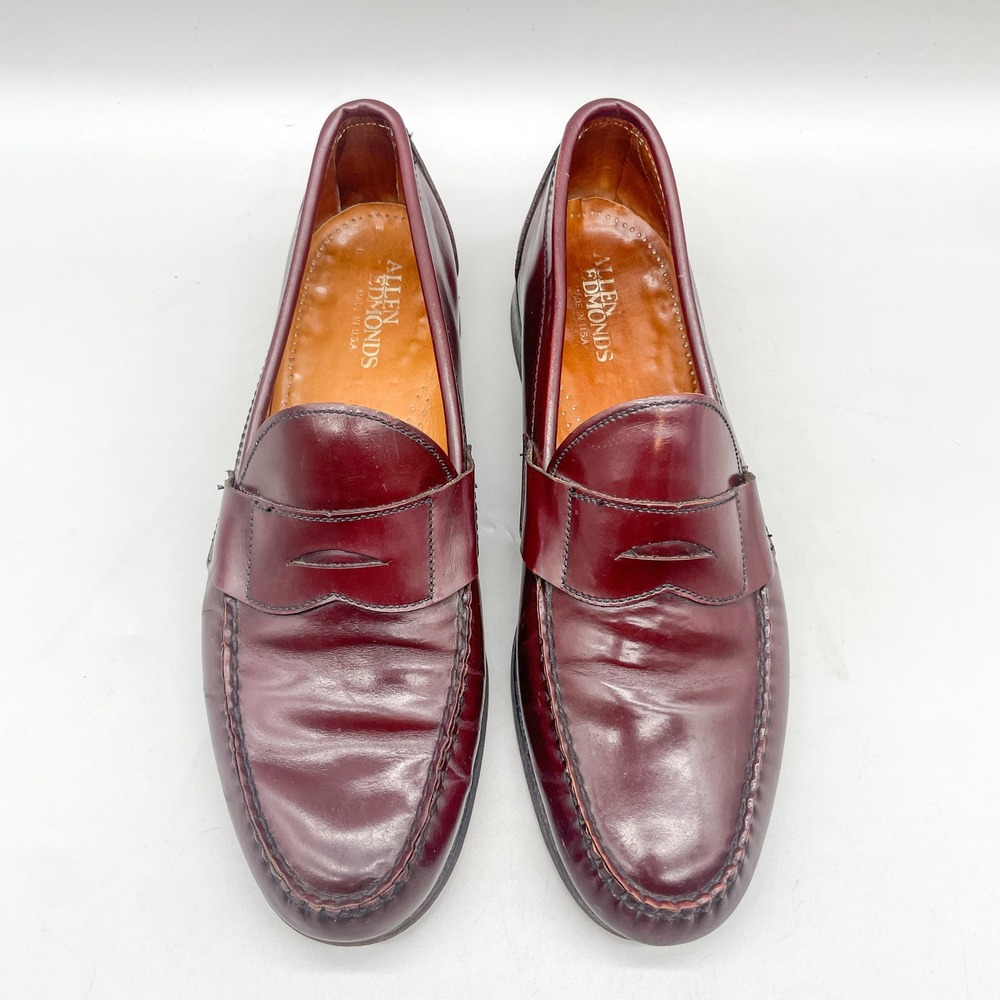 Allen Edmonds Mens 10.5 D Penny Loafers Burgundy Leather Classic Preppy VTG USA